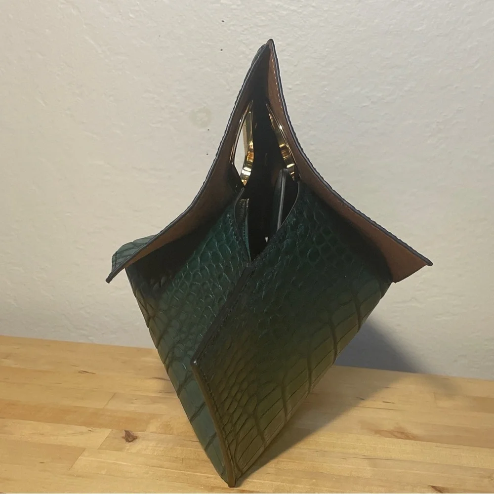 Khaore Athaarah Emerald Embossed Croc Calfskin Leather Bag Sculptural Piece
